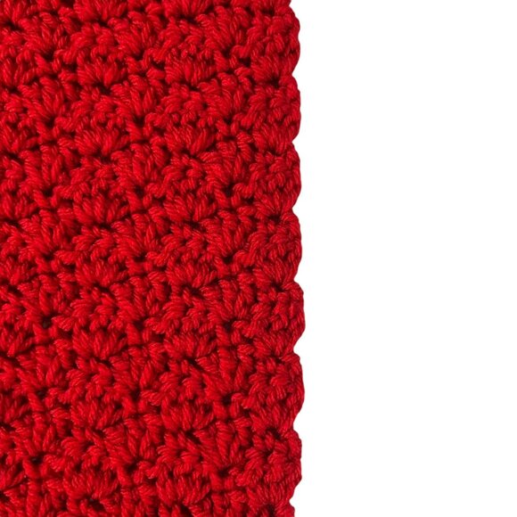 Handmade Red Crochet Shawl Soft Cozy Wrap Christmas Winter Warm Scarf 37" x 23" - Picture 5 of 7